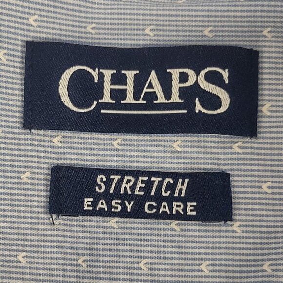 Chaps Men’s Blue, White Cotton Blend Pattern Button Down Dress Shirt Size Large - Picture 11 of 13